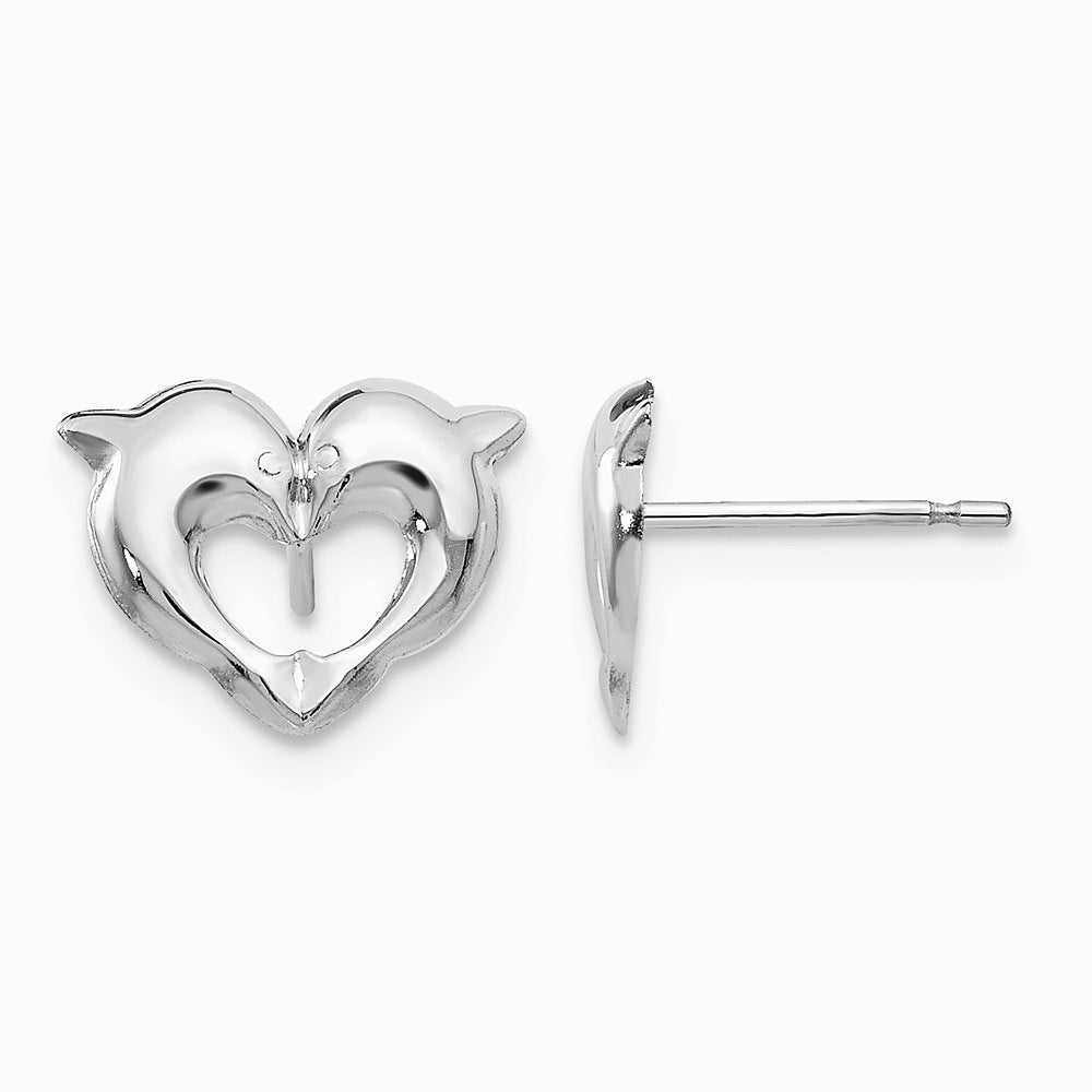 14K White Gold Dolphins Post Earrings
