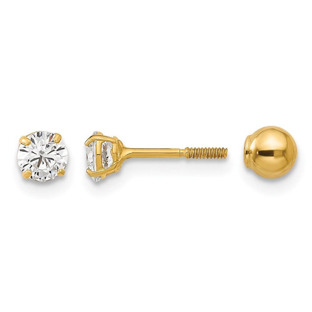 14k Madi K Polished Reversible Ball and CZ Earrings - Product Photo