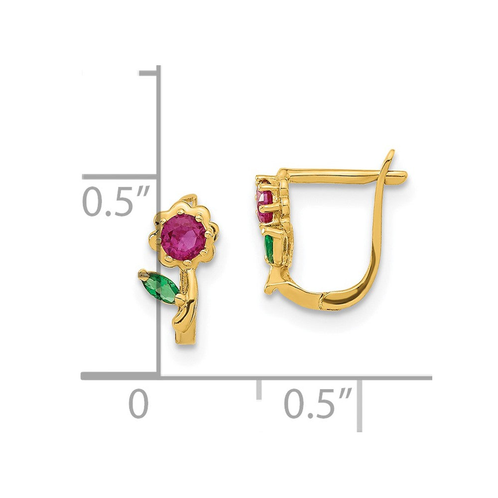 14k Madi K Polished Red & Green CZ Flower Hoops - Product Photo