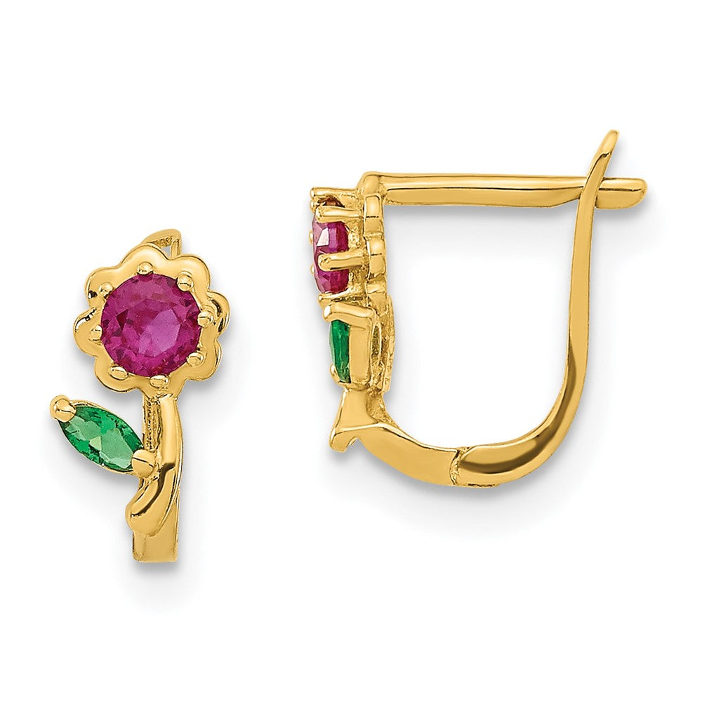 14k Madi K Polished Red & Green CZ Flower Hoops - Product Photo