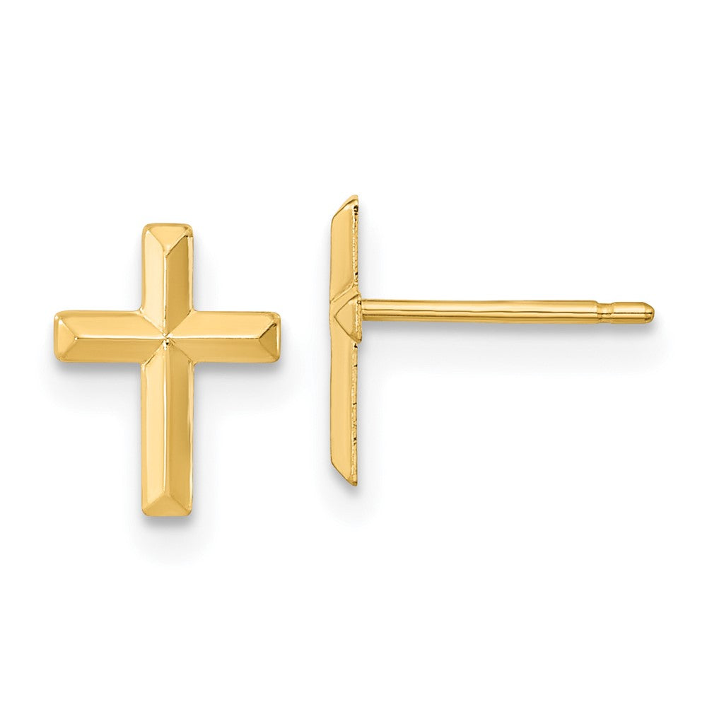 14K Yellow Gold Polished 3D Cross Post Earrings