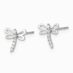 14K White Gold Polished CZ Dragonfly Post Earrings - Product Photo