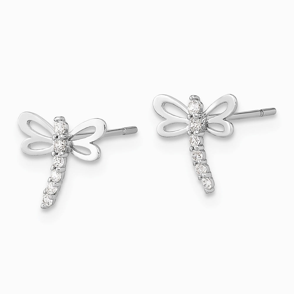 14K White Gold Polished CZ Dragonfly Post Earrings - Product Photo