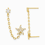 14K Yellow Gold CZ Double Post with Chain Starfish Earring - Product Photo