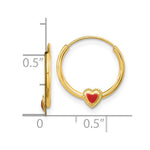 14K Yellow Gold Polished Red Enameled Heart Hoops - Product Photo