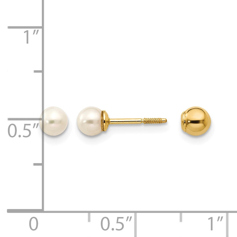 14K Yellow Gold Reversible 3.75-4mm FW Cultured Pearl & Gold Bead Earrings - Product Photo