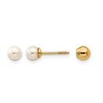 14K Yellow Gold Reversible 3.75-4mm FW Cultured Pearl & Gold Bead Earrings - Product Photo