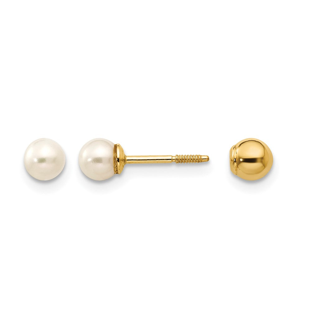 14K Yellow Gold Reversible 3.75-4mm FW Cultured Pearl & Gold Bead Earrings - Product Photo