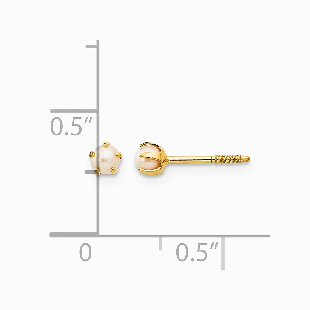 14K Yellow Gold 2.5 mm Freshwater Cultured Pearl Earrings - Product Photo
