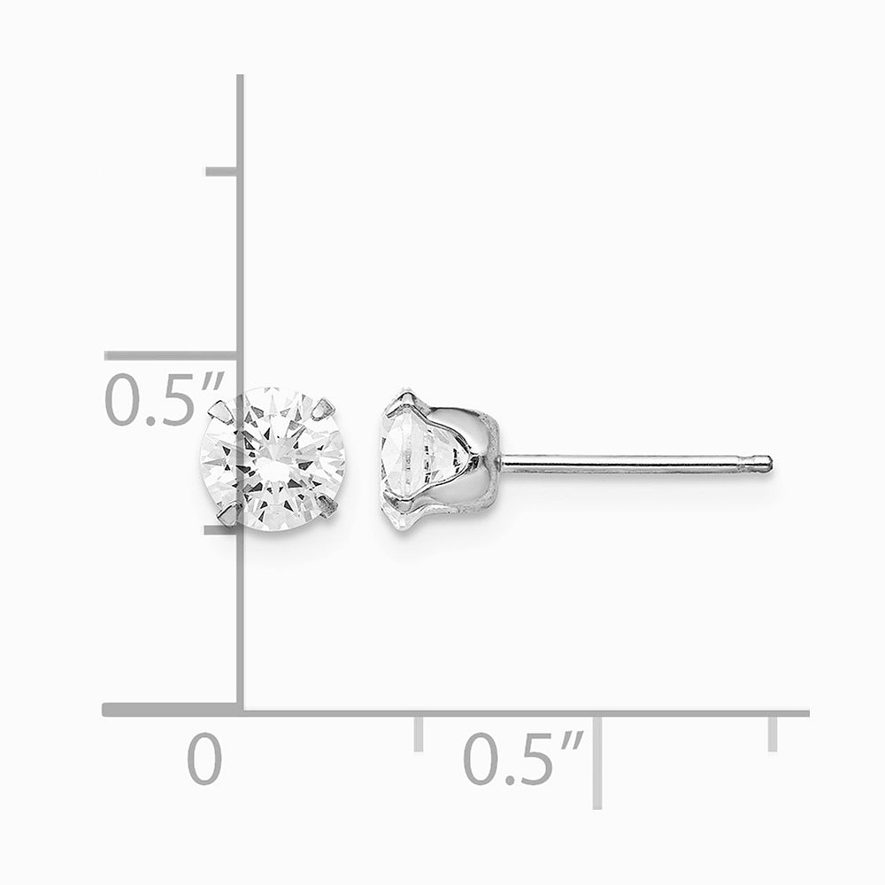 14K White Gold 5.25 mm CZ Post Earrings - Product Photo