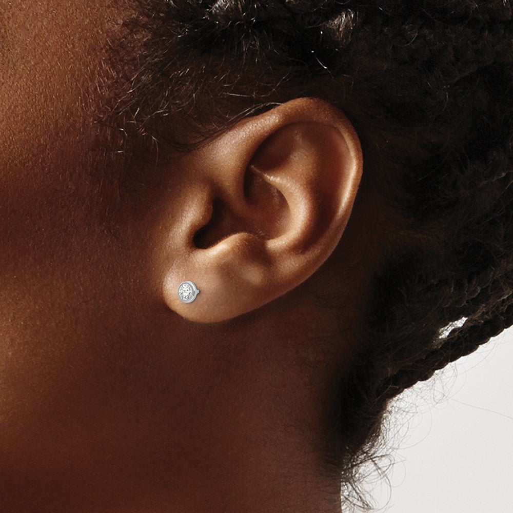14k White Gold Madi K 4mm Bezel Set CZ Post Earrings - Product Photo