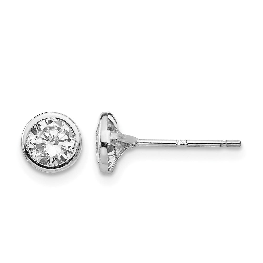 14k White Gold Madi K 5mm Bezel Set CZ Post Earrings - Product Photo
