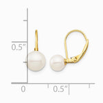 14K Yellow Gold 6-7mm White Round Freshwater Cultured Pearl Leverback Earrings - Product Photo