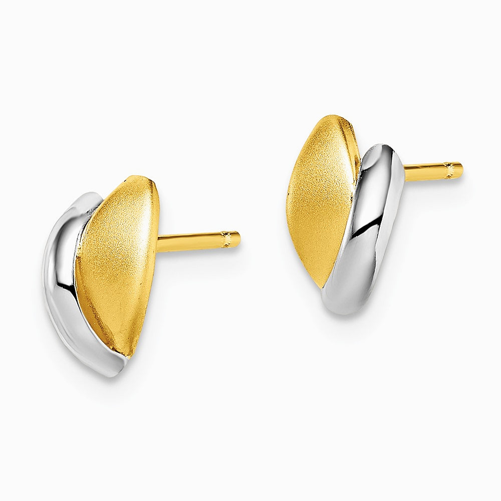 14K Yellow & Rhodium with Rhodium Satin Leaf Post Earrings - Product Photo