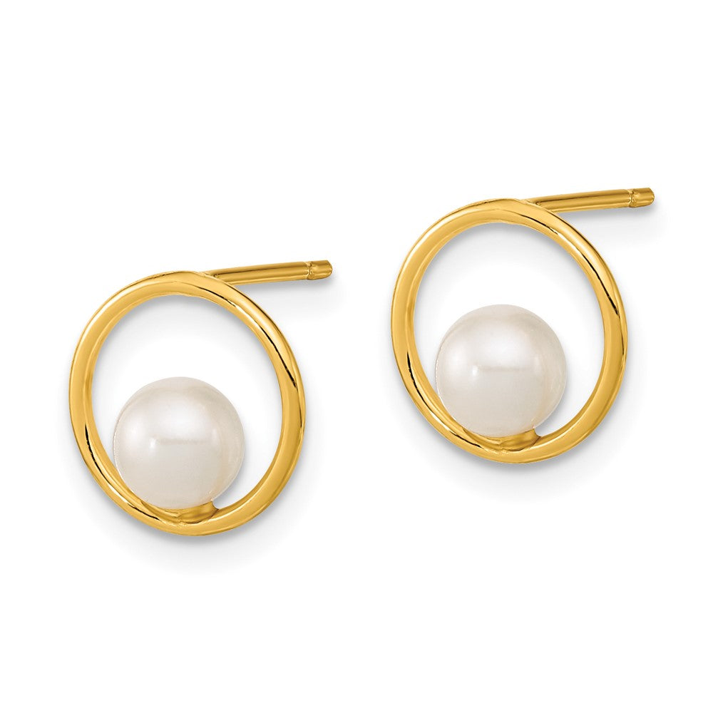 14K Madi K Open Circle 5mm Freshwater Cultured Pearl Post Earrings - Product Photo