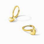 14K Yellow Gold Polished Heart Dangle Huggie Hoop Earrings - Product Photo