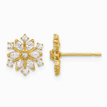 14K Yellow Gold Polished CZ Snowflake Post Earrings - Product Photo