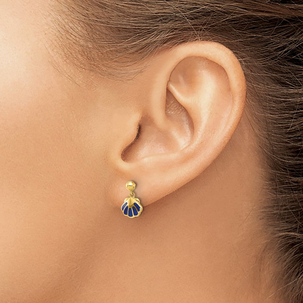 14k Madi K Polished Blue Enameled Shell Post Dangle Earrings - Product Photo