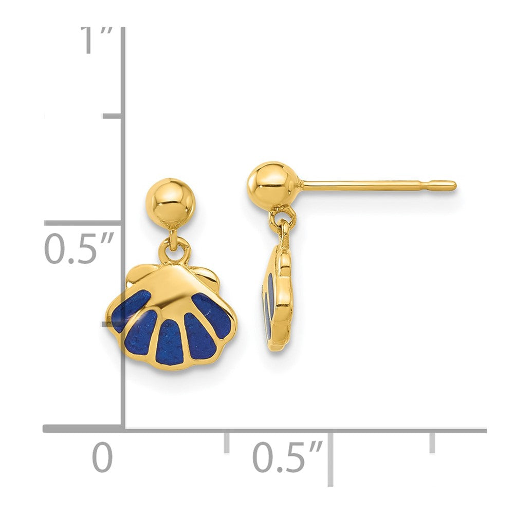 14k Madi K Polished Blue Enameled Shell Post Dangle Earrings - Product Photo