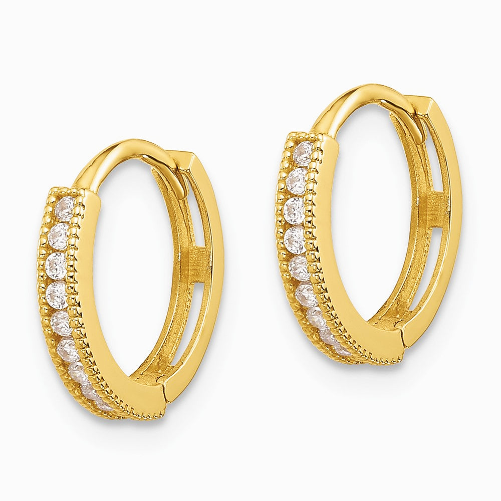 14K Yellow Gold Polished CZ 2mm Hinged Huggie Hoop Earrings - Product Photo