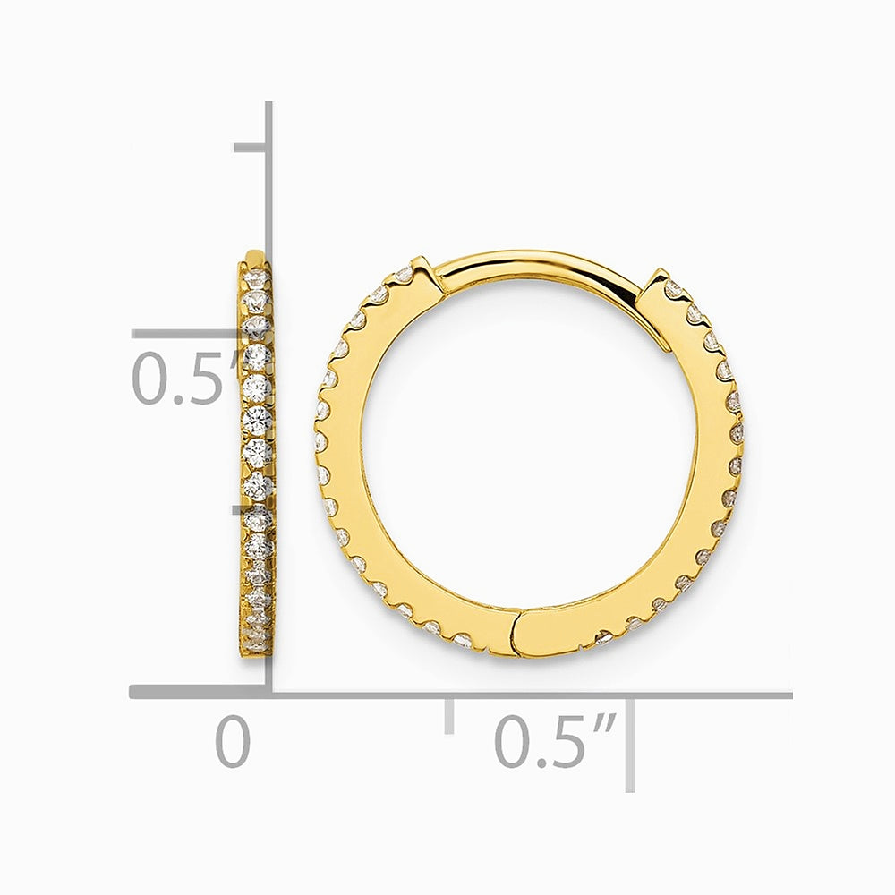 14K Yellow Gold Polished CZ 1.25mm Hinged Huggie Hoop Earrings - Product Photo