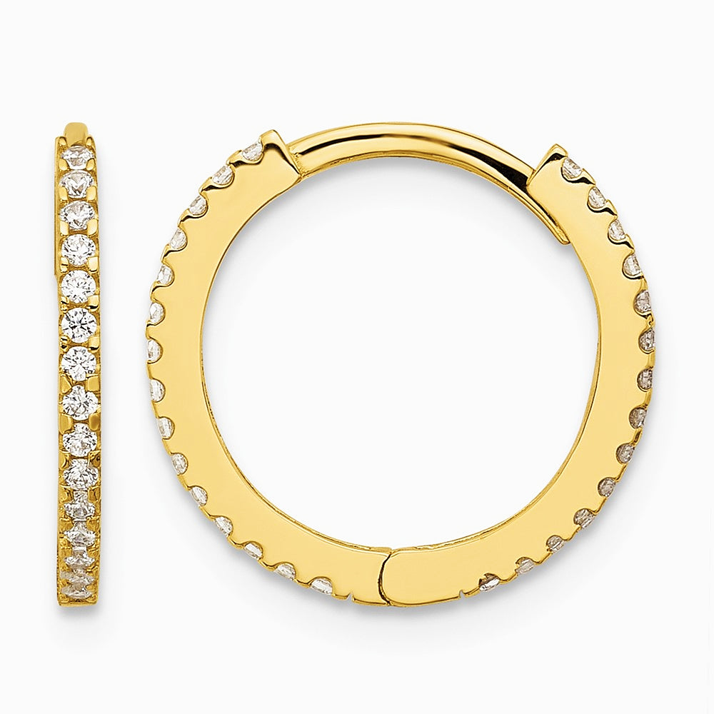 14K Yellow Gold Polished CZ 1.25mm Hinged Huggie Hoop Earrings - Product Photo
