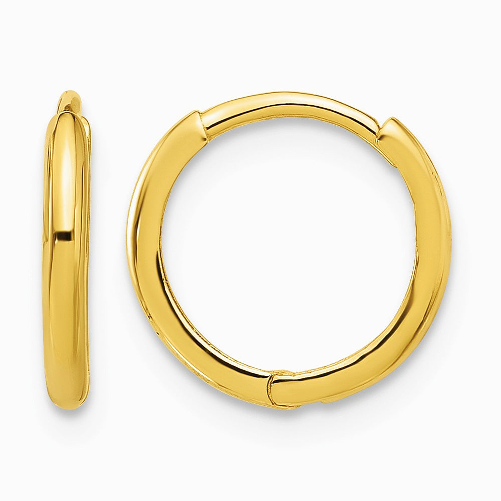 14K Yellow Gold Polished 1.45mm Hinged Huggie Hoop Earrings - Product Photo