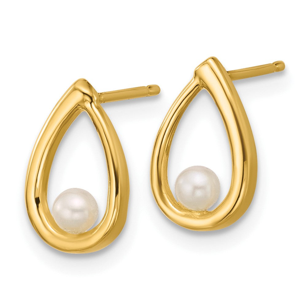 14K Polished Freshwater Pearl Teardrop Post Earrings - Product Photo