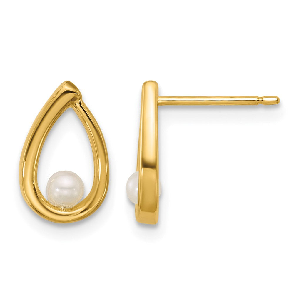 14K Polished Freshwater Pearl Teardrop Post Earrings - Product Photo