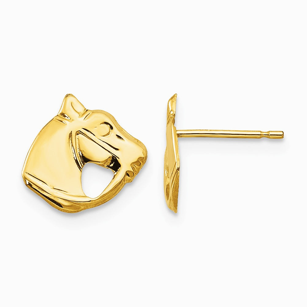 14K Yellow Gold Polished Horse Head Post Earrings - Product Photo