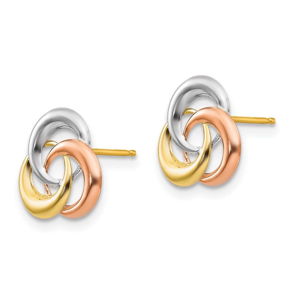 14K Tri-color 3 Circle Post Earrings - Product Photo