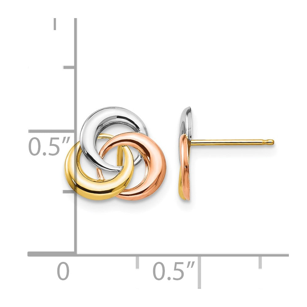 14K Tri-color 3 Circle Post Earrings - Product Photo