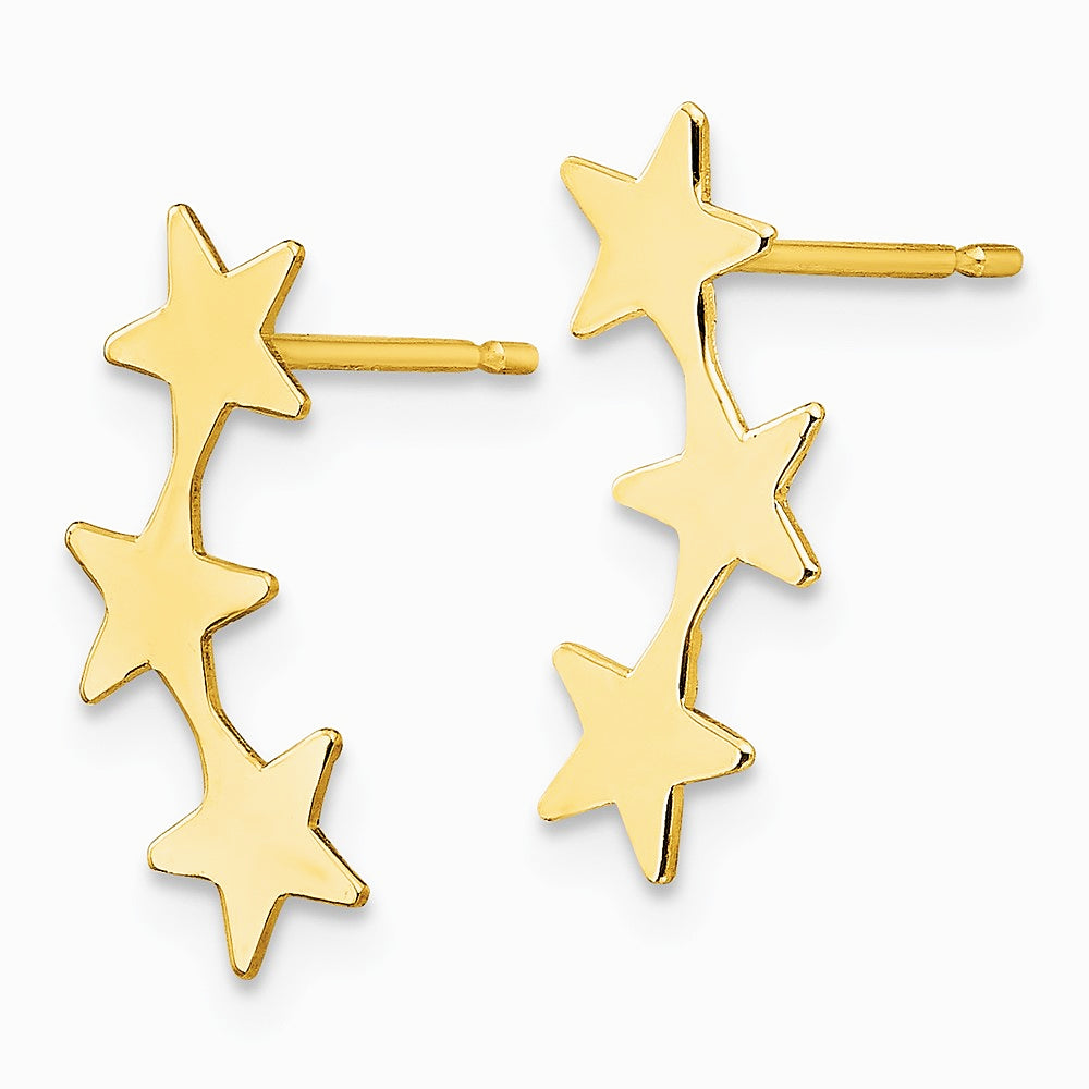 14K Yellow Gold Polished 3-Star Post Earrings - Product Photo