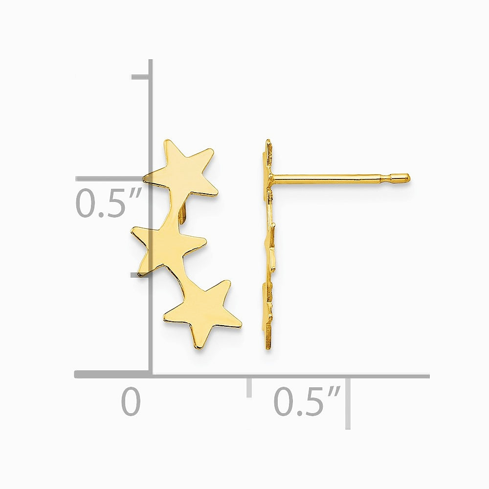 14K Yellow Gold Polished 3-Star Post Earrings - Product Photo