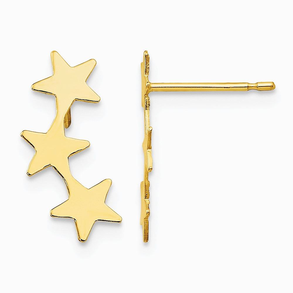 14K Yellow Gold Polished 3-Star Post Earrings - Product Photo