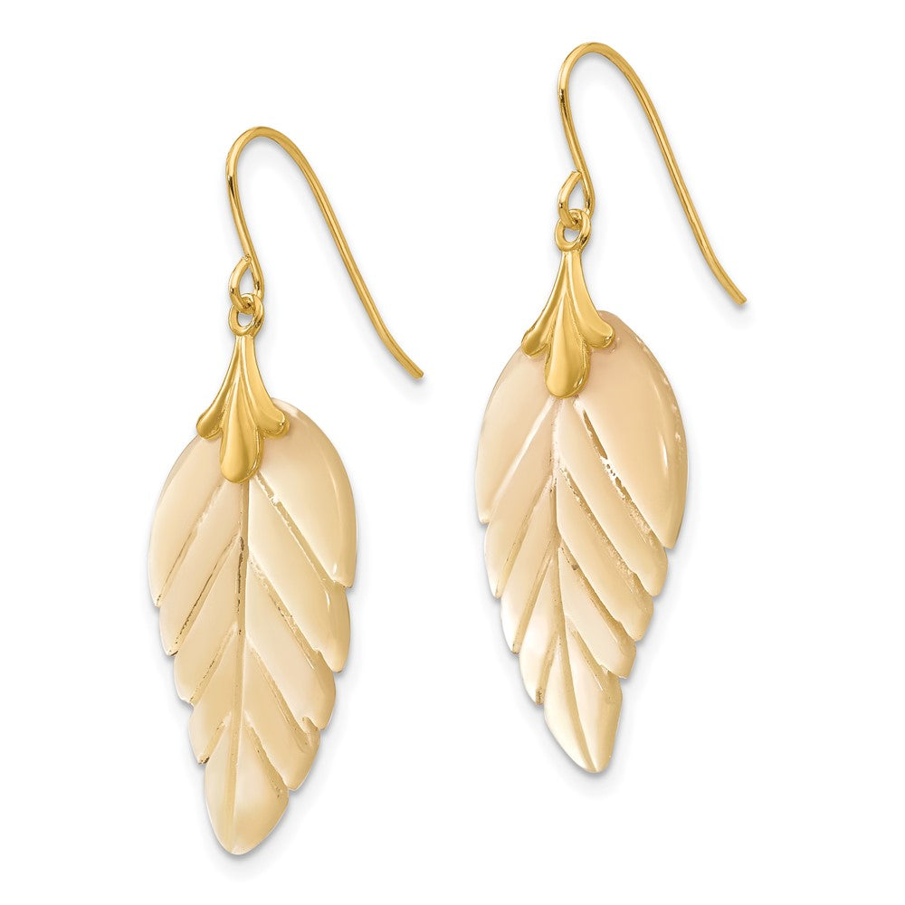 14k Madi K Mother of Pearl Leaf Dangle Earrings - Product Photo