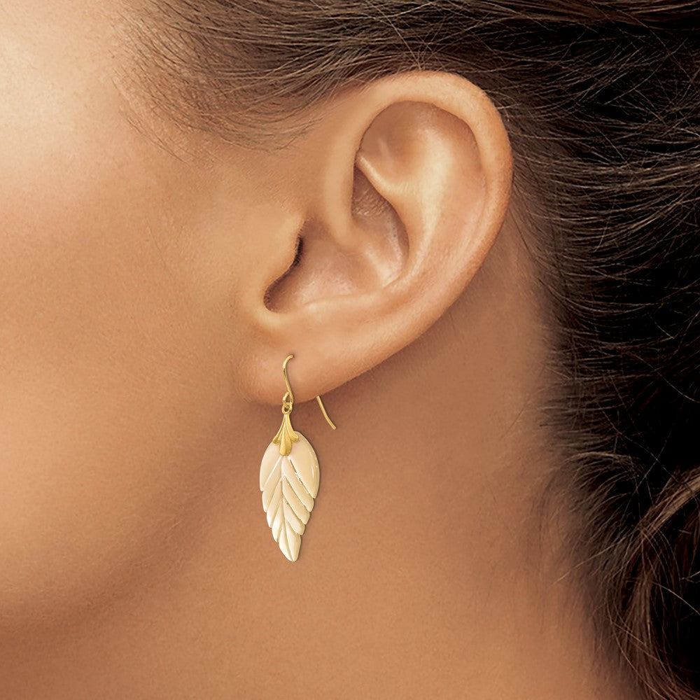 14k Madi K Mother of Pearl Leaf Dangle Earrings - Product Photo