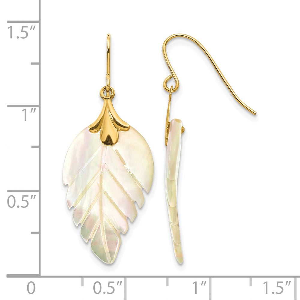 14k Madi K Mother of Pearl Leaf Dangle Earrings - Product Photo