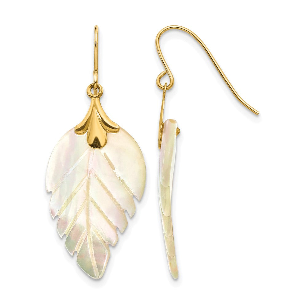 14k Madi K Mother of Pearl Leaf Dangle Earrings - Product Photo