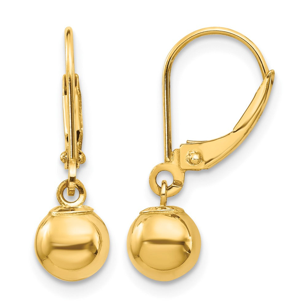 14K Yellow Gold Dangle 6mm Bead Leverback Earrings