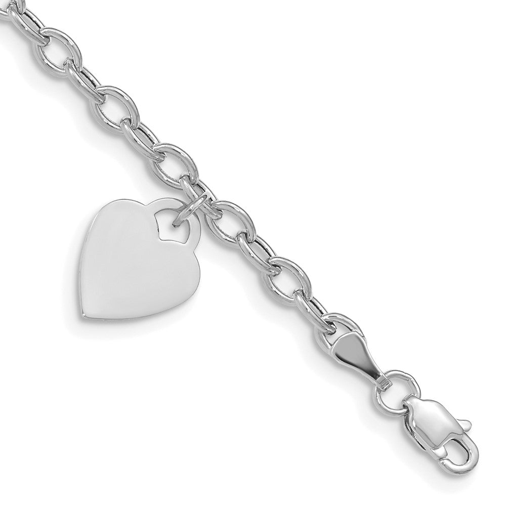 14K White Gold Dangle Heart Bracelet - Product Photo