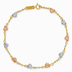 14K Tri-color Puff Heart Bracelet - Product Photo