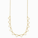 14K Yellow Gold Oval Cable with Open Flat Hearts 16 inch w/ 2in ext Necklace - Product Photo
