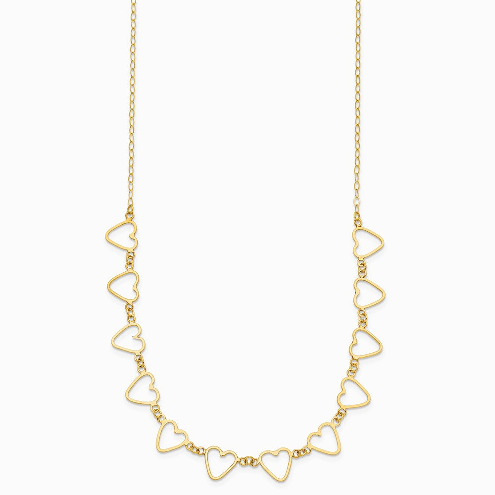 14K Yellow Gold Oval Cable with Open Flat Hearts 16 inch w/ 2in ext Necklace - Product Photo