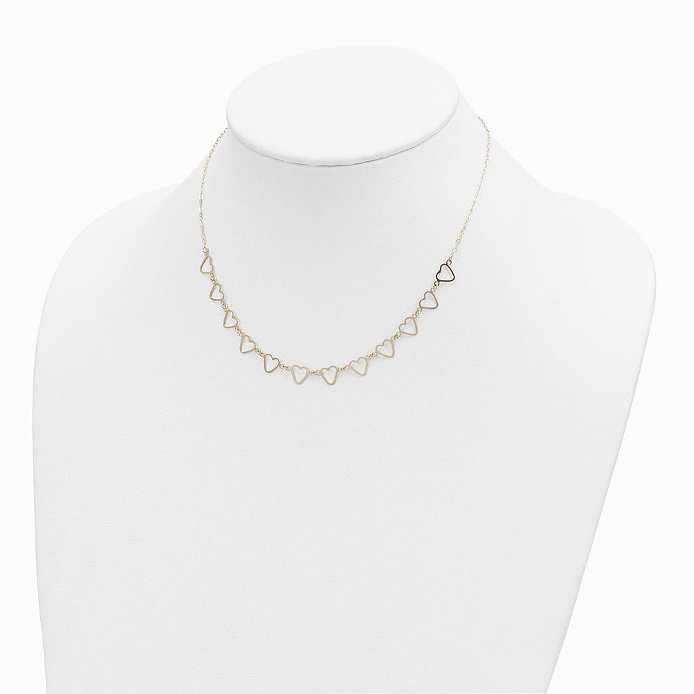 14K Yellow Gold Oval Cable with Open Flat Hearts 16 inch w/ 2in ext Necklace - Product Photo