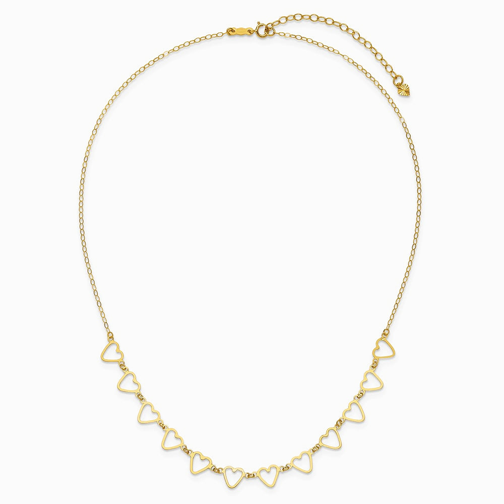 14K Yellow Gold Oval Cable with Open Flat Hearts 16 inch w/ 2in ext Necklace - Product Photo