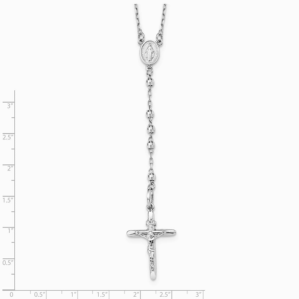 14K White Gold 3mm Mirror Beaded Rosary 24 inch Necklace - Product Photo