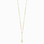 14K Yellow Gold 3mm Mirror Beaded Semi-solid Rosary Necklace - Product Photo