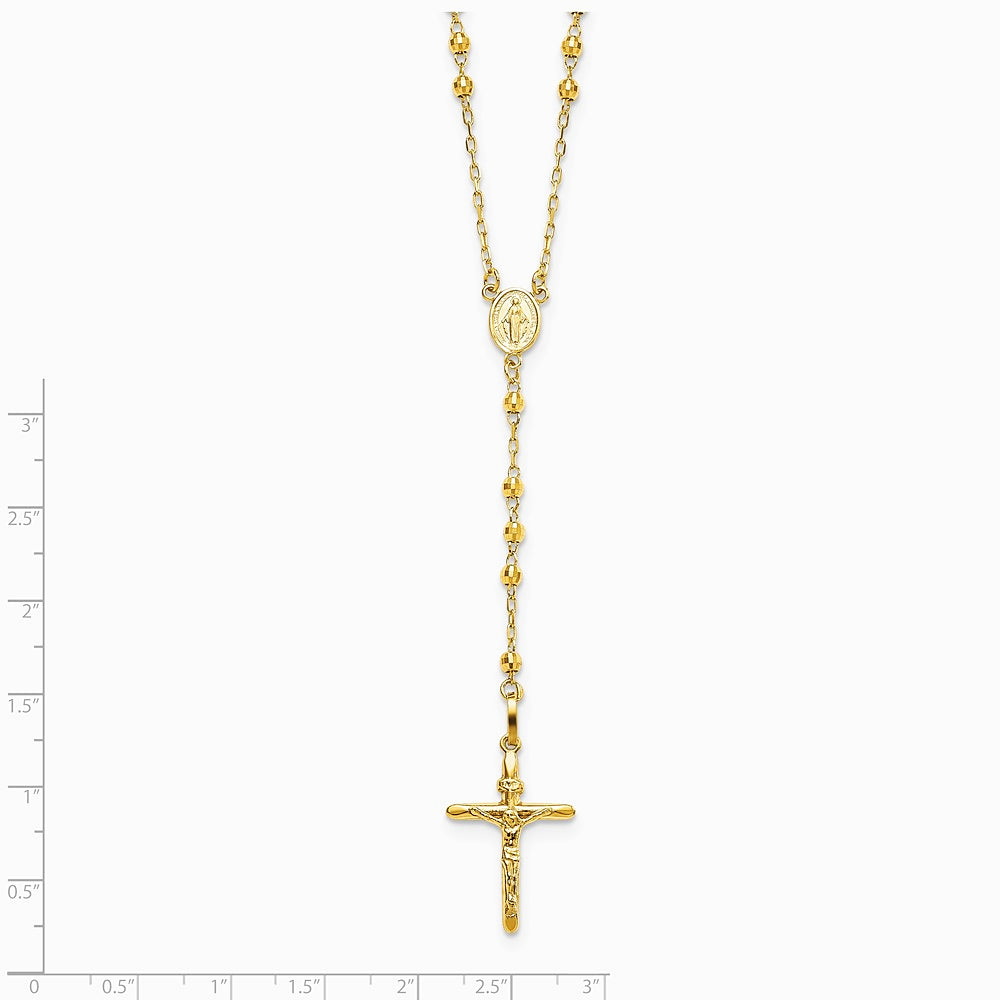 14K Yellow Gold 3mm Mirror Beaded Semi-solid Rosary Necklace - Product Photo