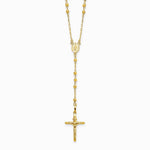 14K Yellow Gold 3mm Mirror Beaded Semi-solid Rosary Necklace - Product Photo